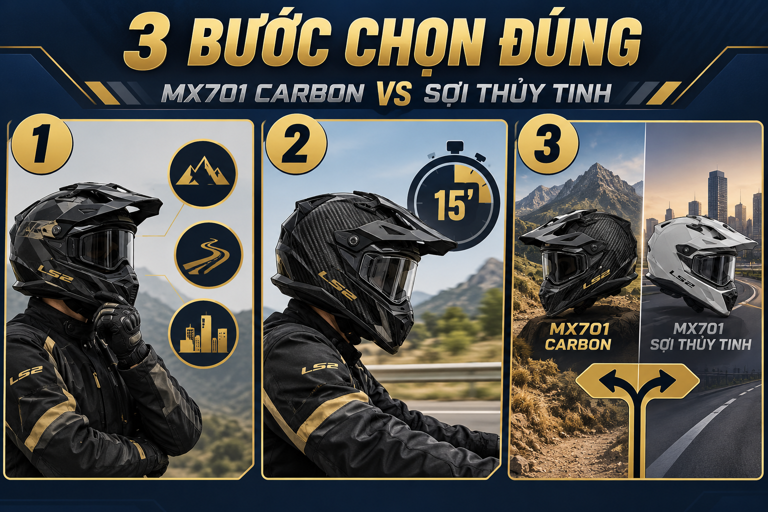 LS2 MX701 Carbon vs sợi thủy tinh: Chênh tiền nằm ở đâu? - quy trình từng bước