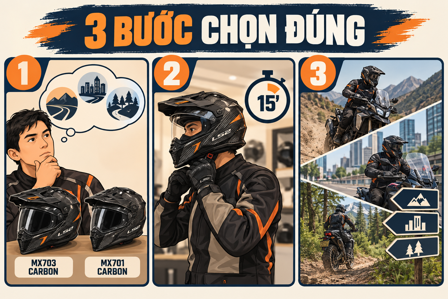 MX703 Carbon vs MX701 Carbon: Hai mũ Adventure cao cấp khác nhau gì? - quy trình từng bước