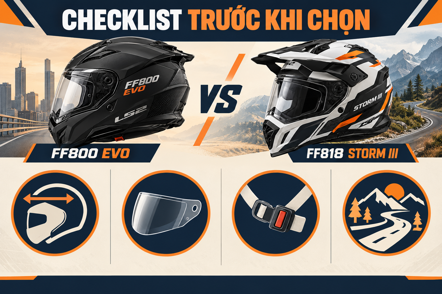 FF800 Storm II EVO vs FF818 Storm III: Chọn fullface touring nào? - checklist kiểm tra