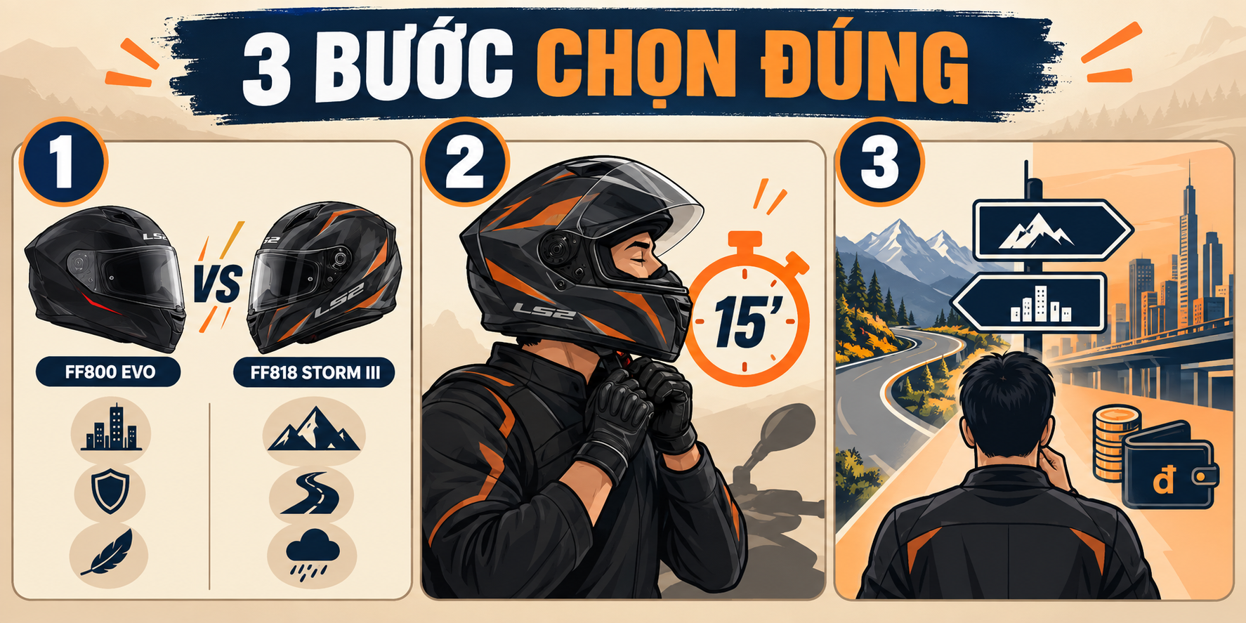FF800 Storm II EVO vs FF818 Storm III: Chọn fullface touring nào? - quy trình từng bước