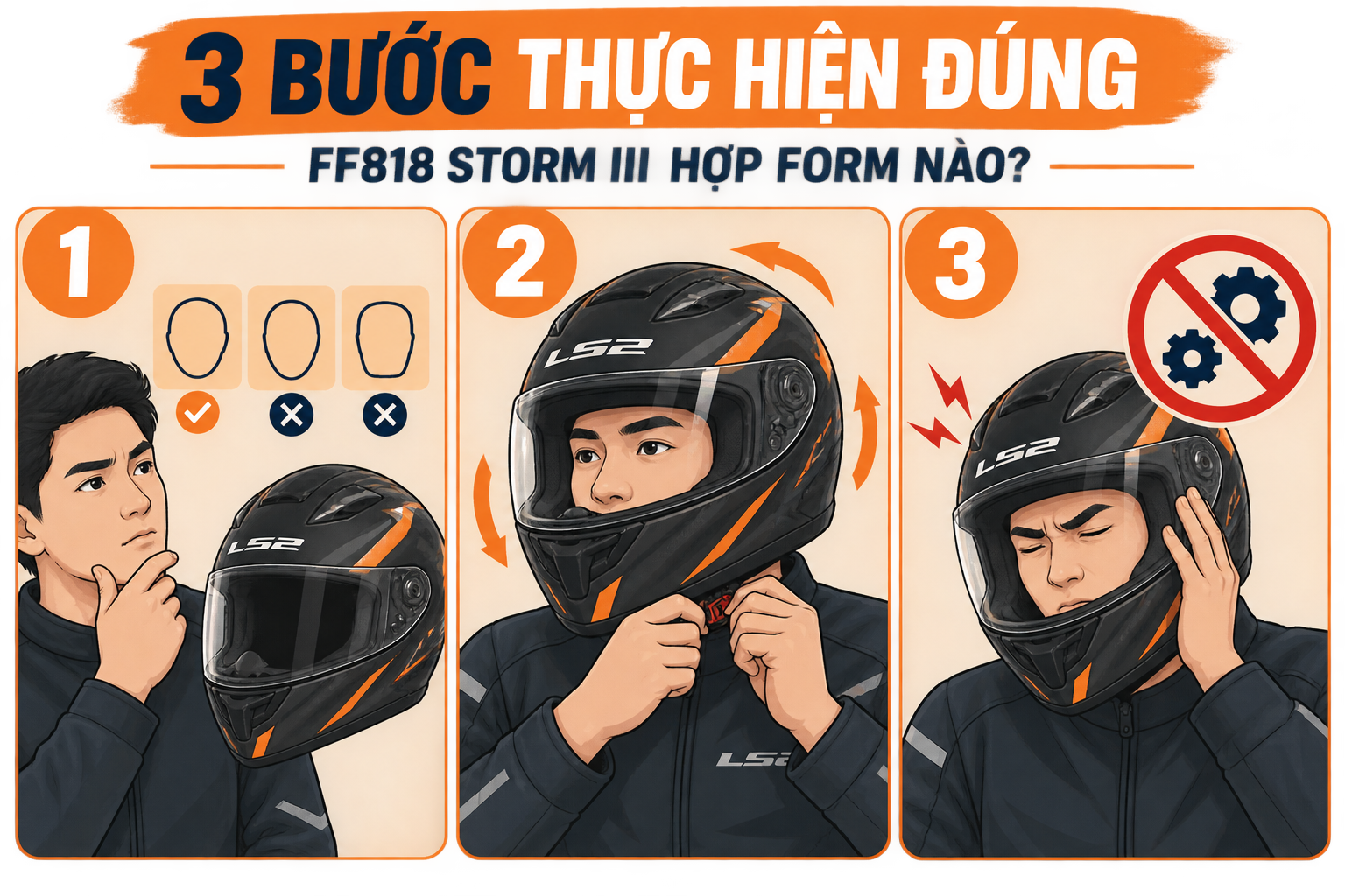 LS2 FF818 Storm III hợp form đầu nào? Cách thử size đúng - quy trình từng bước